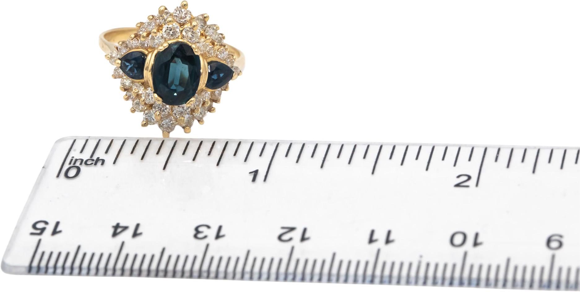 14k Yellow Gold Diamond and Sapphire Cocktail Ring 2.75CT Size 6.75