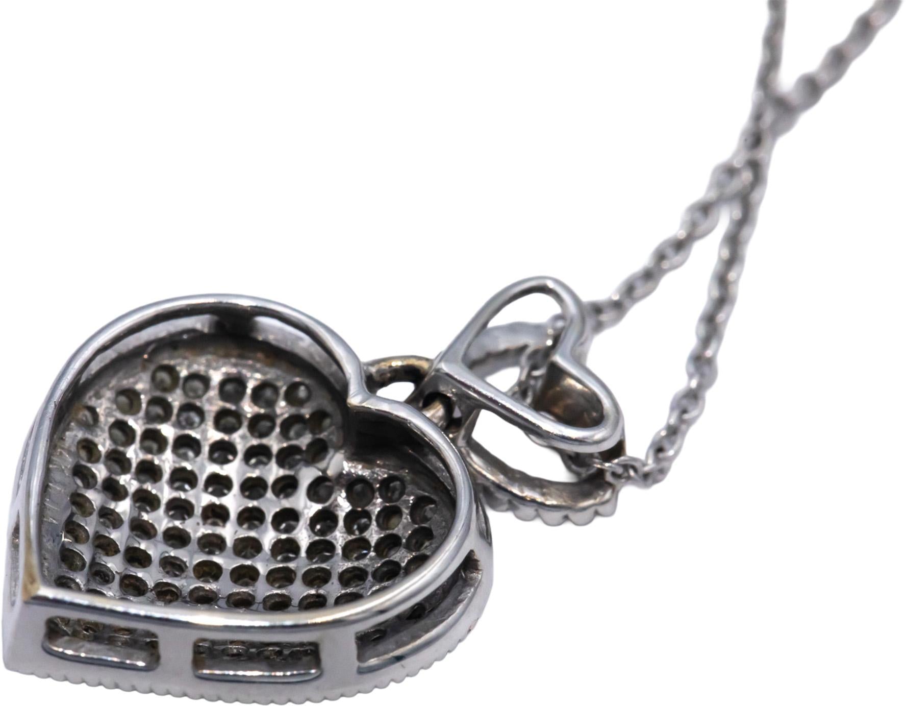 Diamond Round Cut 14k White Gold Heart Cluster Pendant Necklace 0.50CT
