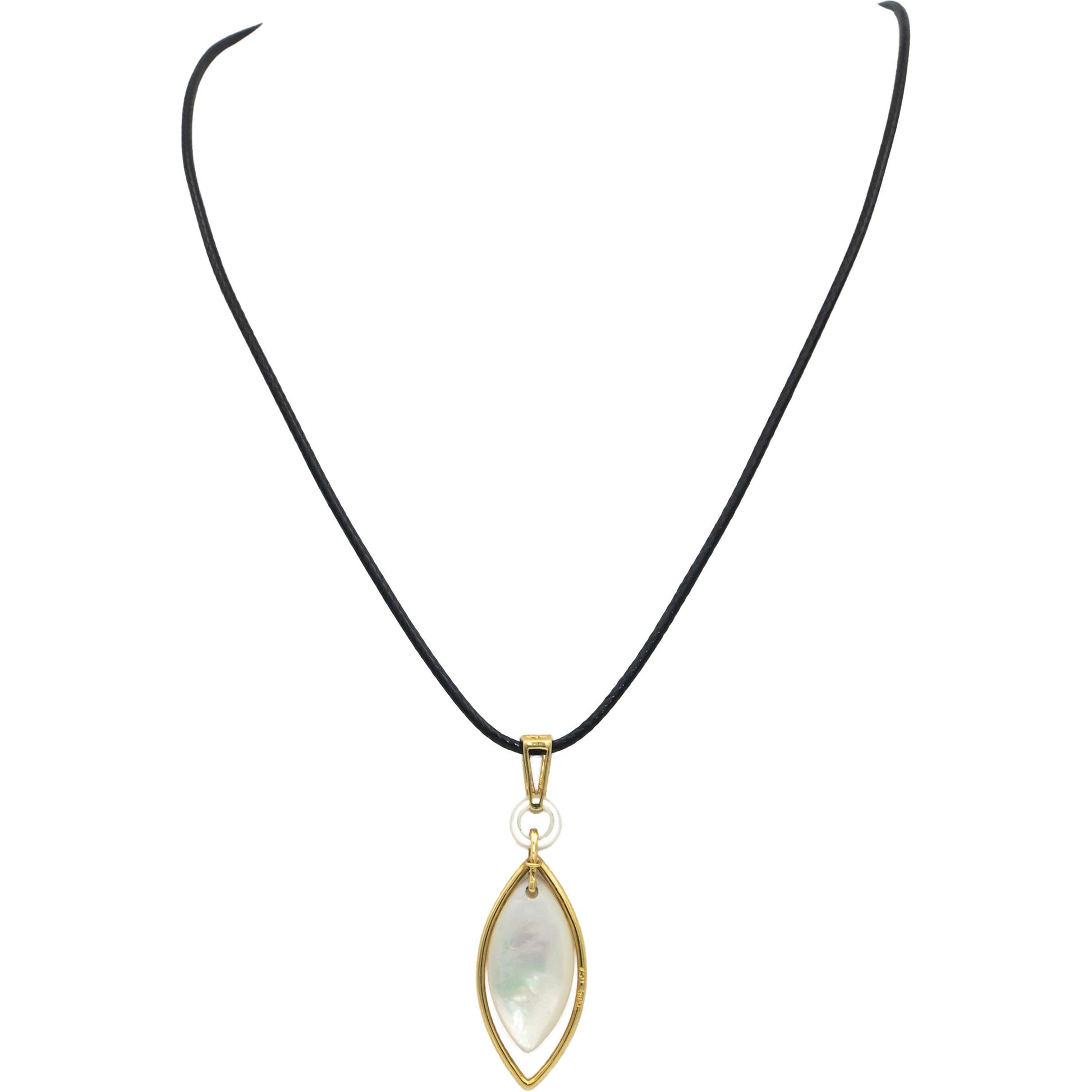 18K Yellow Gold VS Round Diamond & Mother of Pearl Pendant Necklace 0.46CT