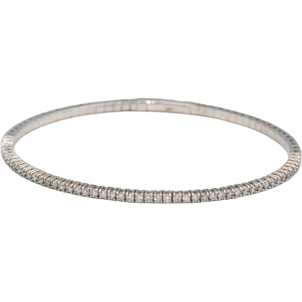 14k White Gold VS Round Diamond Semi-Flexible 1/2 Around Bangle Bracelet 1.0CT