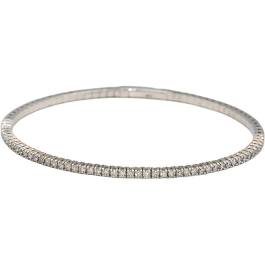 14k White Gold VS Round Diamond Semi-Flexible 1/2 Around Bangle Bracelet 1.0CT