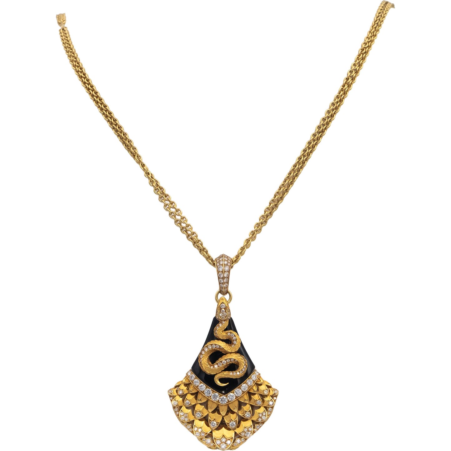 CARRERA Y CARRERA 18k Gold Diamond Onyx Sapphire Abanico Necklace 21.75CT $37500