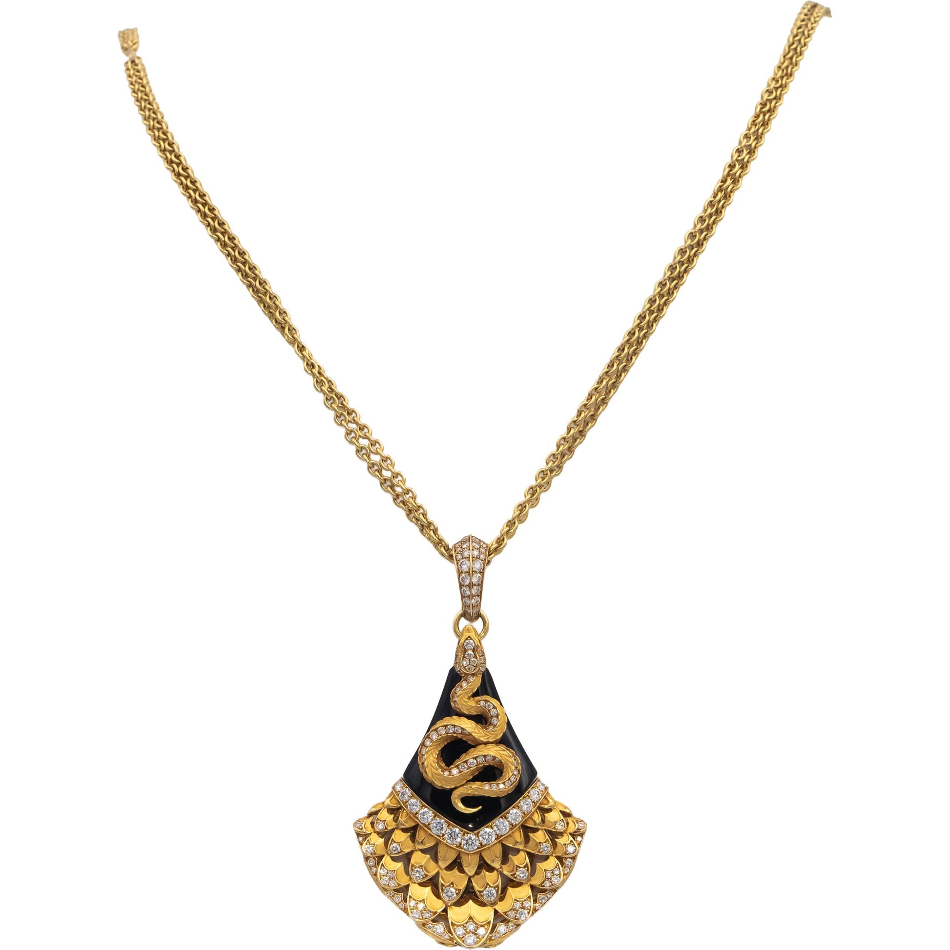 CARRERA Y CARRERA 18k Gold Diamond Onyx Sapphire Abanico Necklace 21.75CT $37500