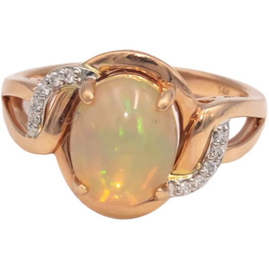 LE VIAN 14k Rose Gold Opal and Diamond Cocktail Ring 2.07CT Size 7