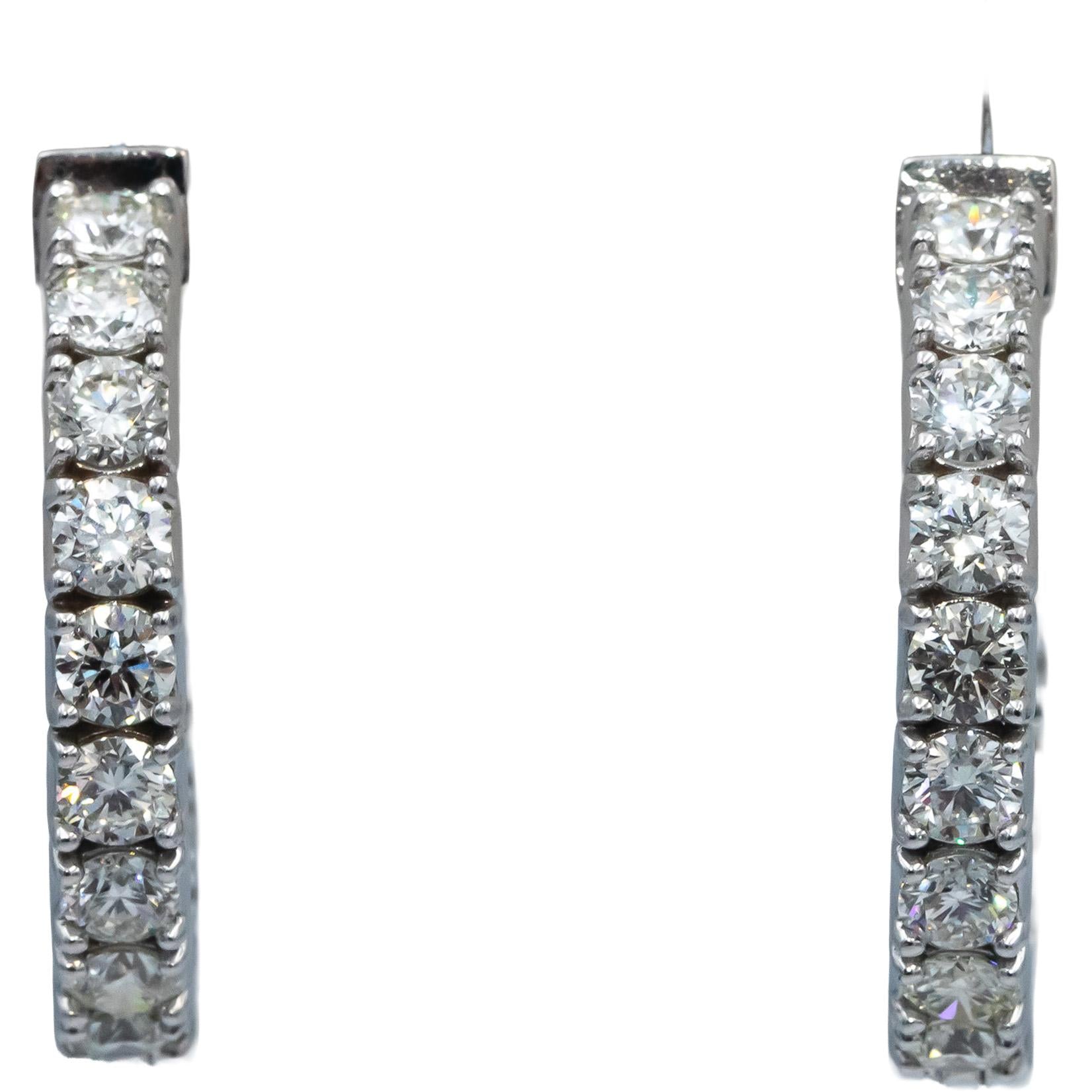 18k White Gold Round Diamond Inside Out Oval Hoop Earrings 10.58CT