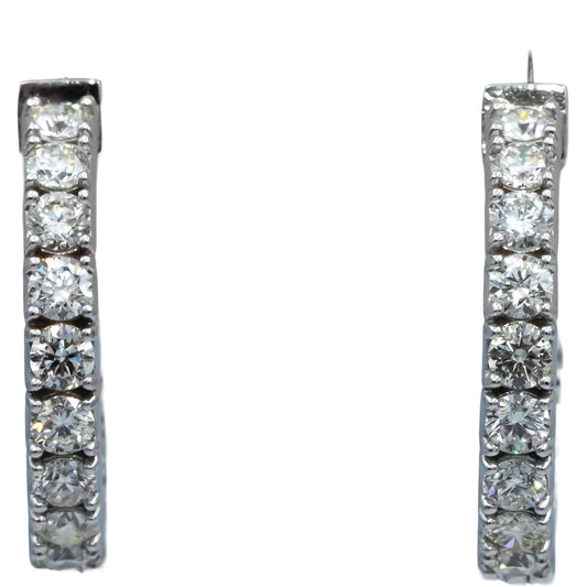 18k White Gold Round Diamond Inside Out Oval Hoop Earrings 10.58CT