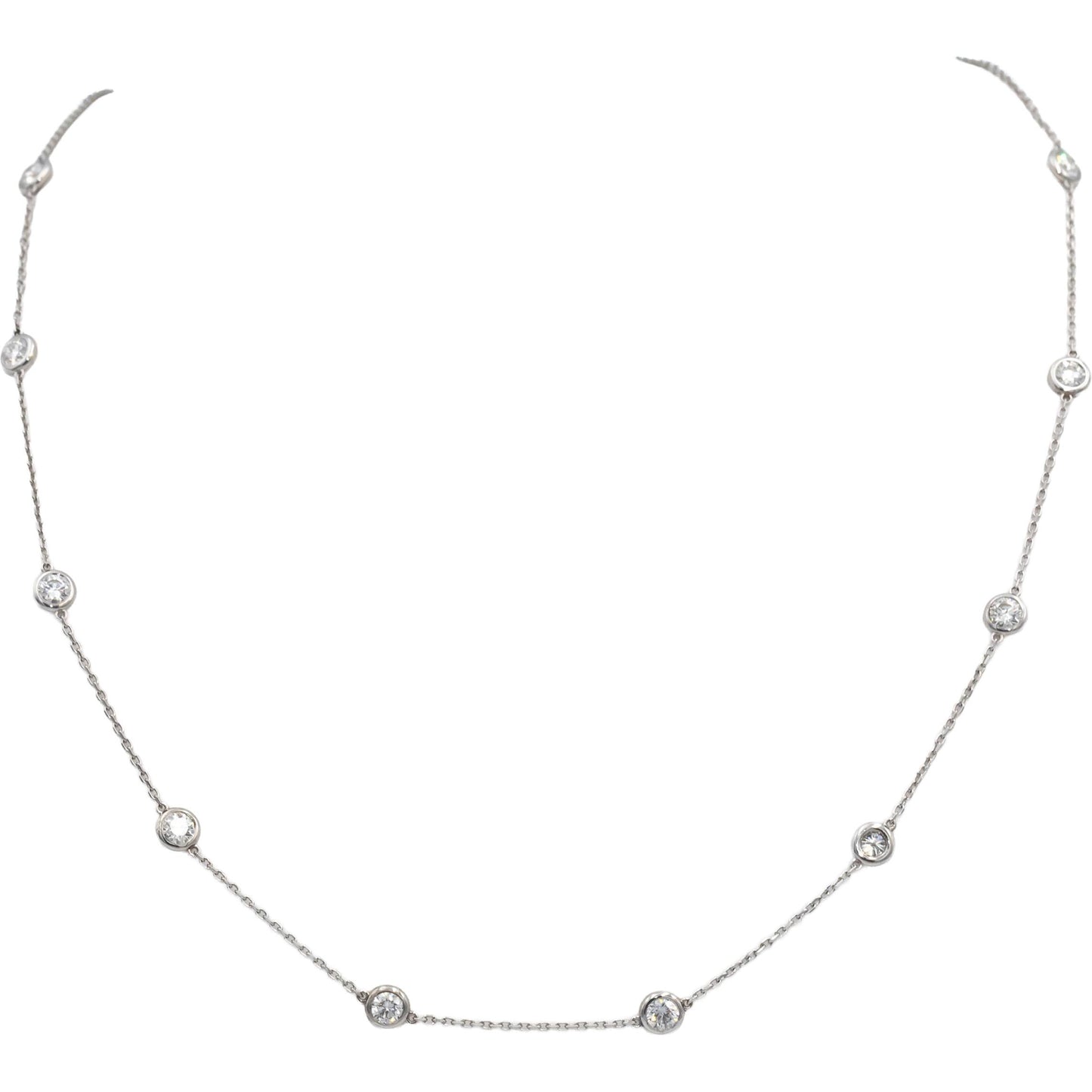 14k White Gold VS Round Bezel Set Diamond By The Yard Necklace Chain 1.50CT