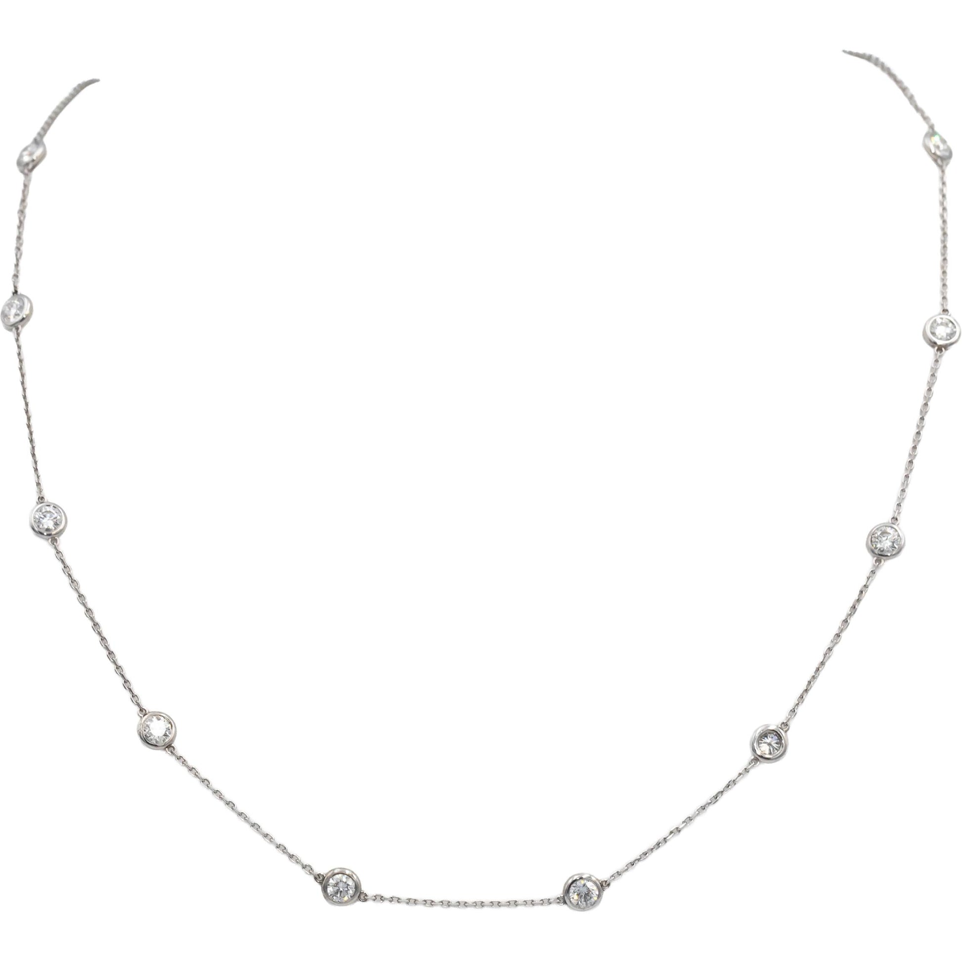14k White Gold VS Round Bezel Set Diamond By The Yard Necklace Chain 1.50CT