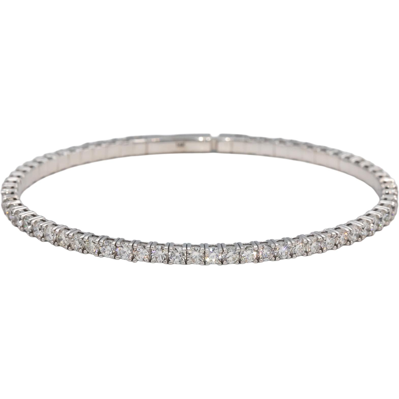 Round Diamond 18k White Gold Semi-Flexible Bangle Bracelet 2.33CT