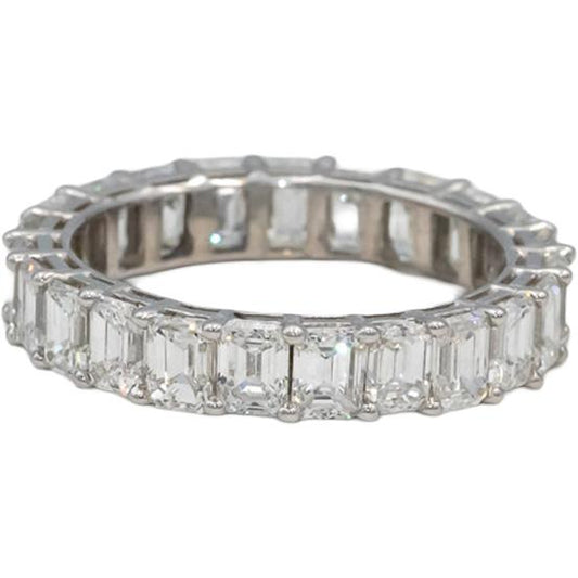 18k White Gold VS Emerald Cut Diamond Eternity Band Ring 4.25CT Size 6.5