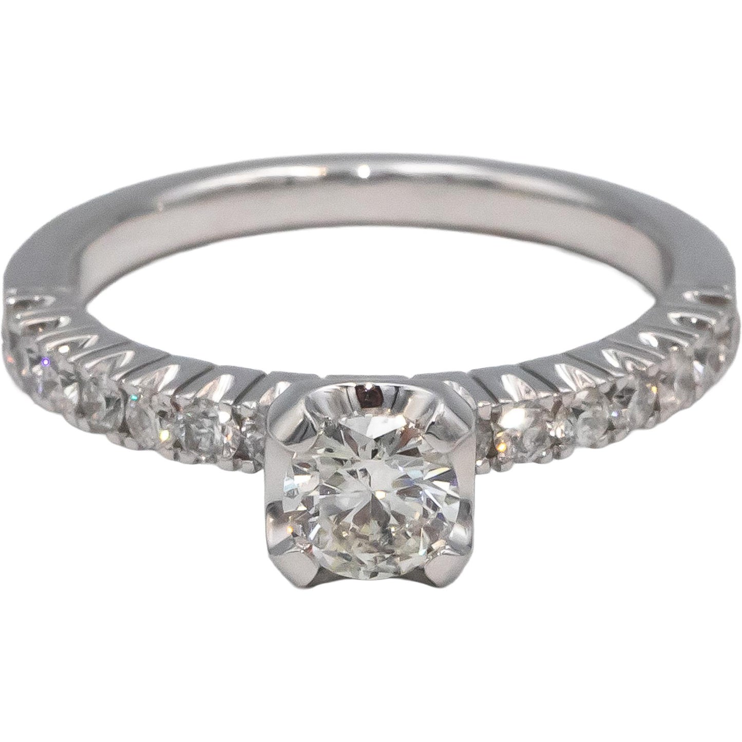 14k White Gold Round Diamond Engagement Ring 0.90CT w/ 0.45CT Center Size 7