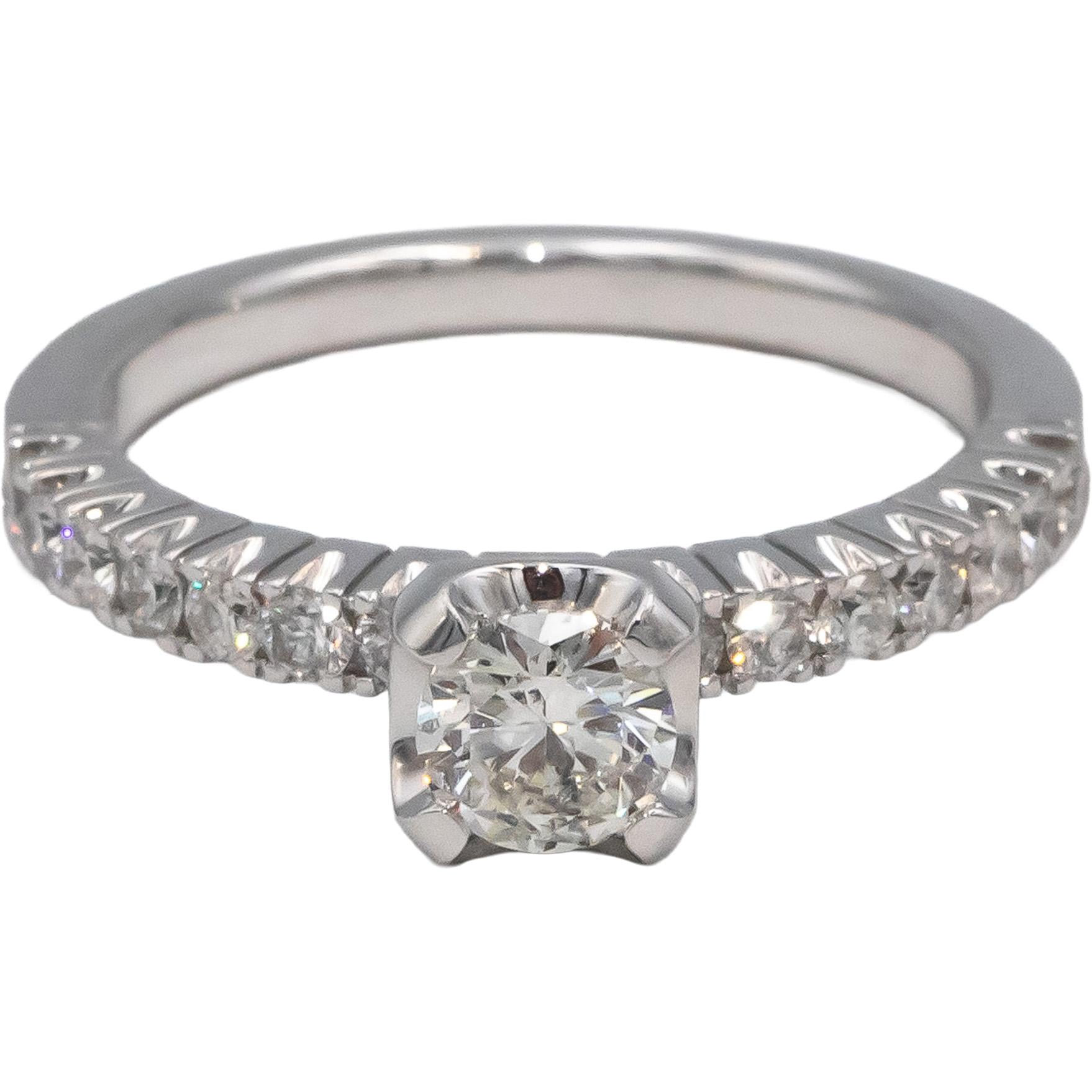 14k White Gold Round Diamond Engagement Ring 0.90CT w/ 0.45CT Center Size 7