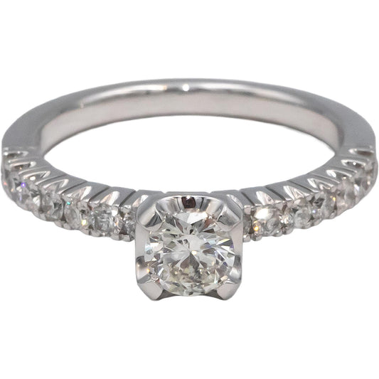 14k White Gold Round Diamond Engagement Ring 0.90CT w/ 0.45CT Center Size 7