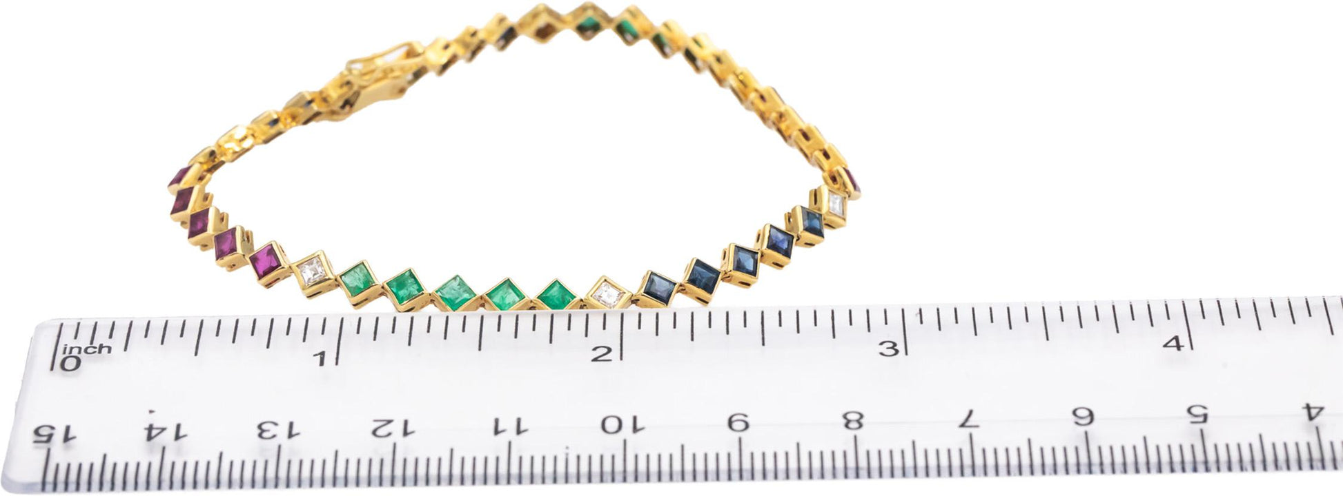 18k Yellow Gold VS Diamond Sapphire Emerald Ruby Fancy Link Bracelet 2.80CT