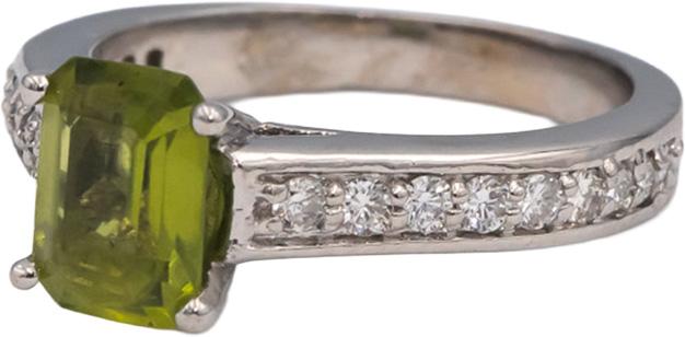 14k White Gold Peridot & Diamond Cocktail Ring 1.78CT Size 6.25