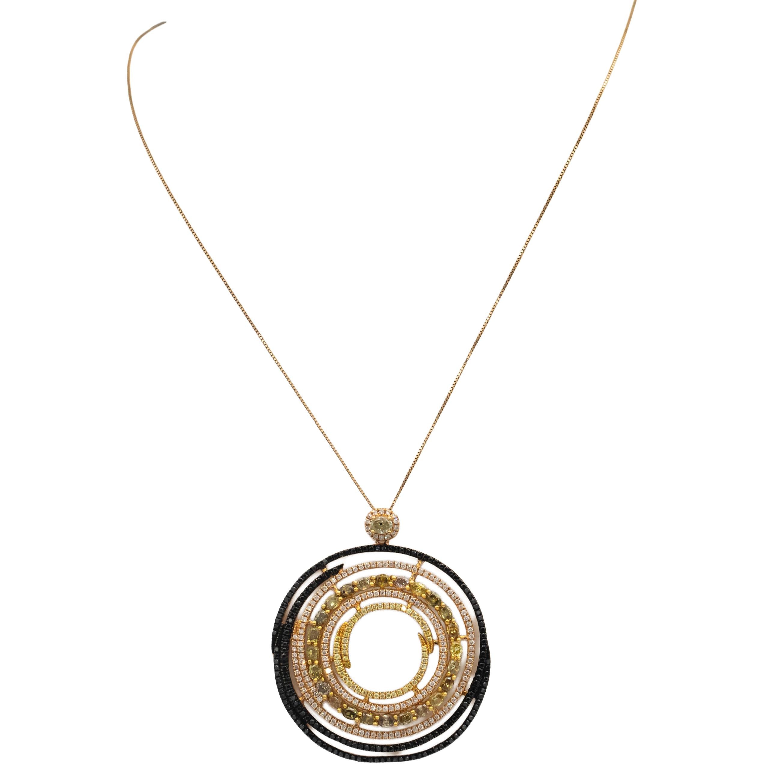 CGL Certified 18k Rose Gold Multi-Color Round Diamond Pendant Necklace 4.55CT