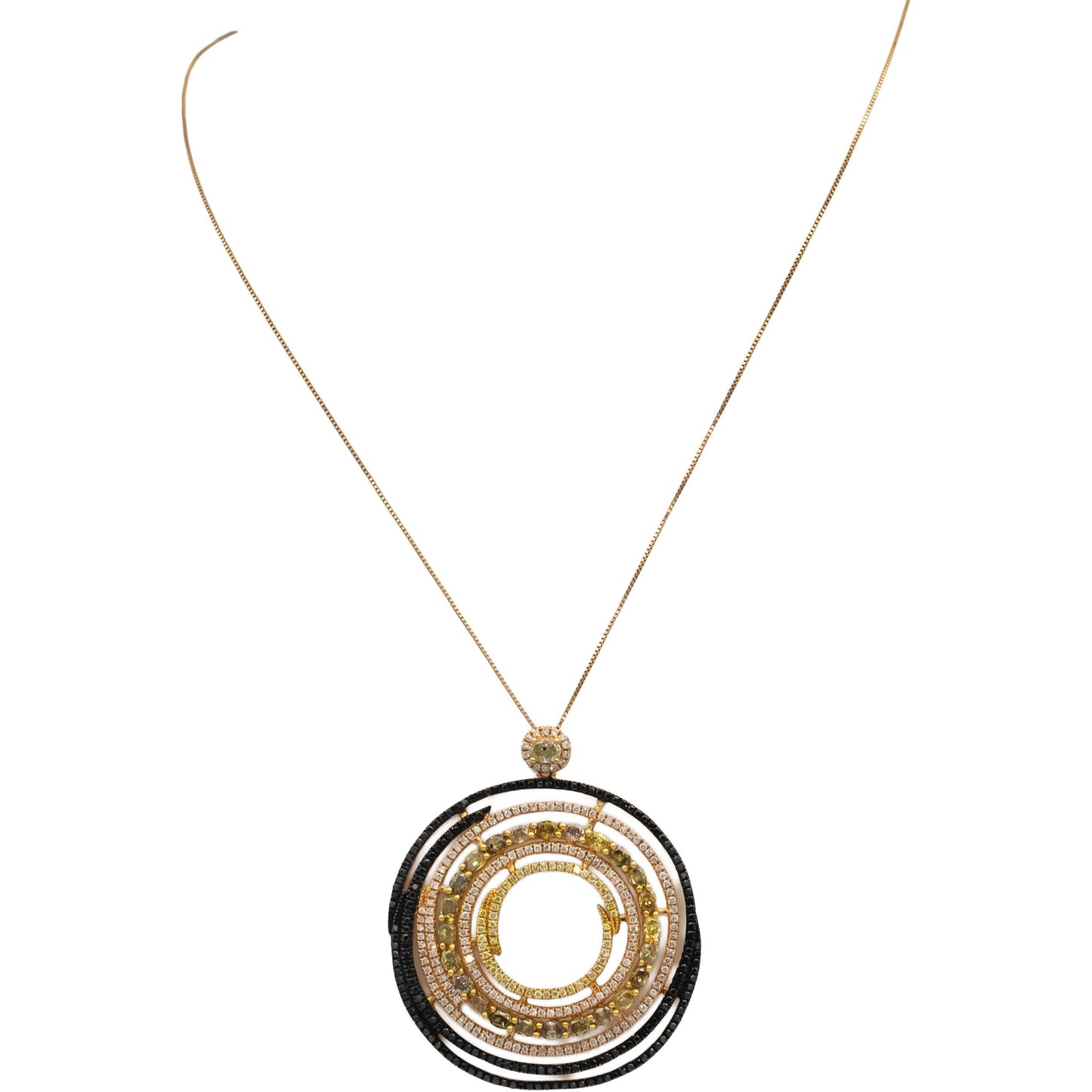 CGL Certified 18k Rose Gold Multi-Color Round Diamond Pendant Necklace 4.55CT