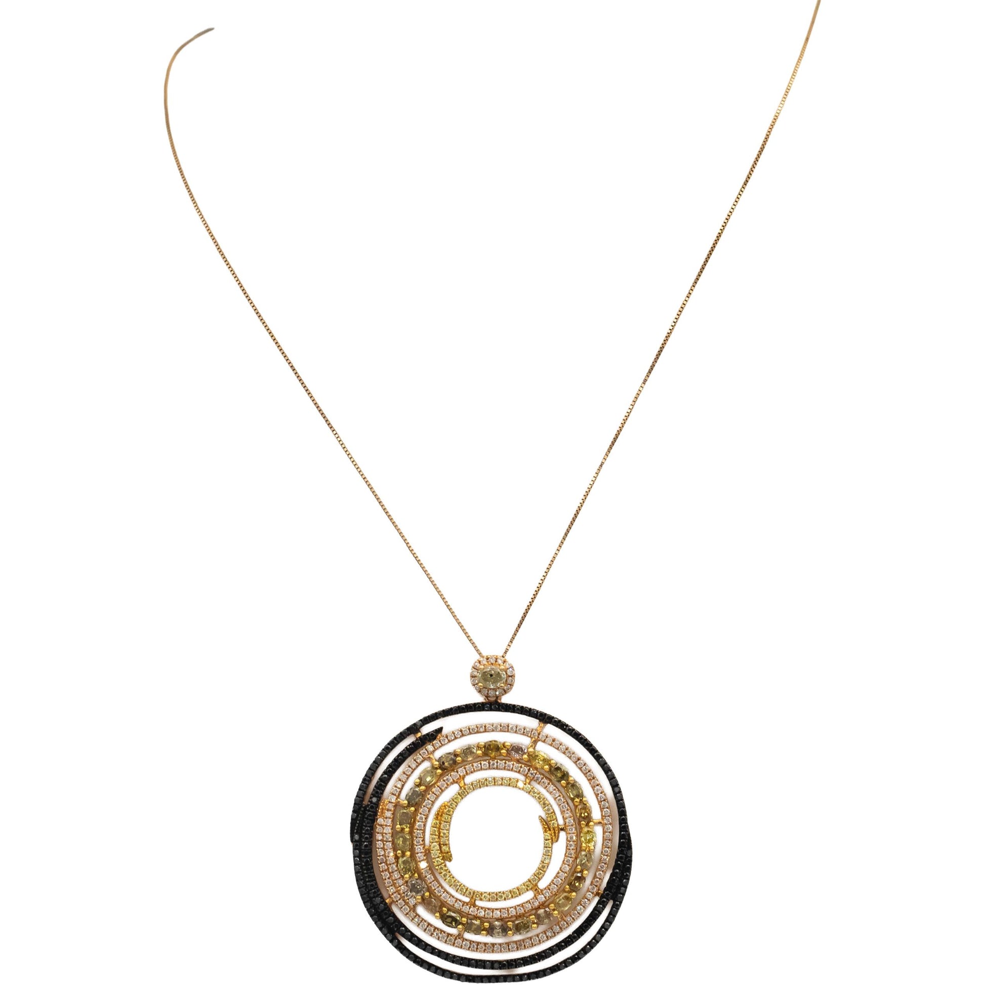 CGL Certified 18k Rose Gold Multi-Color Round Diamond Pendant Necklace 4.55CT