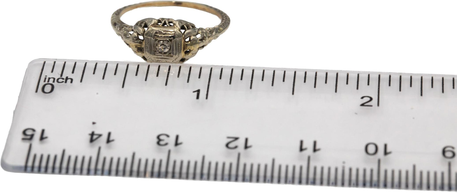 Vintage Antique 14k White Gold Single Cut Diamond Solitaire Filigree Ring .05CT