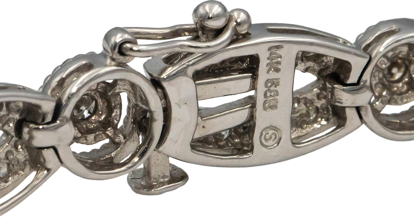 14k White Gold Round Diamond Fancy Link Bracelet 0.75CT