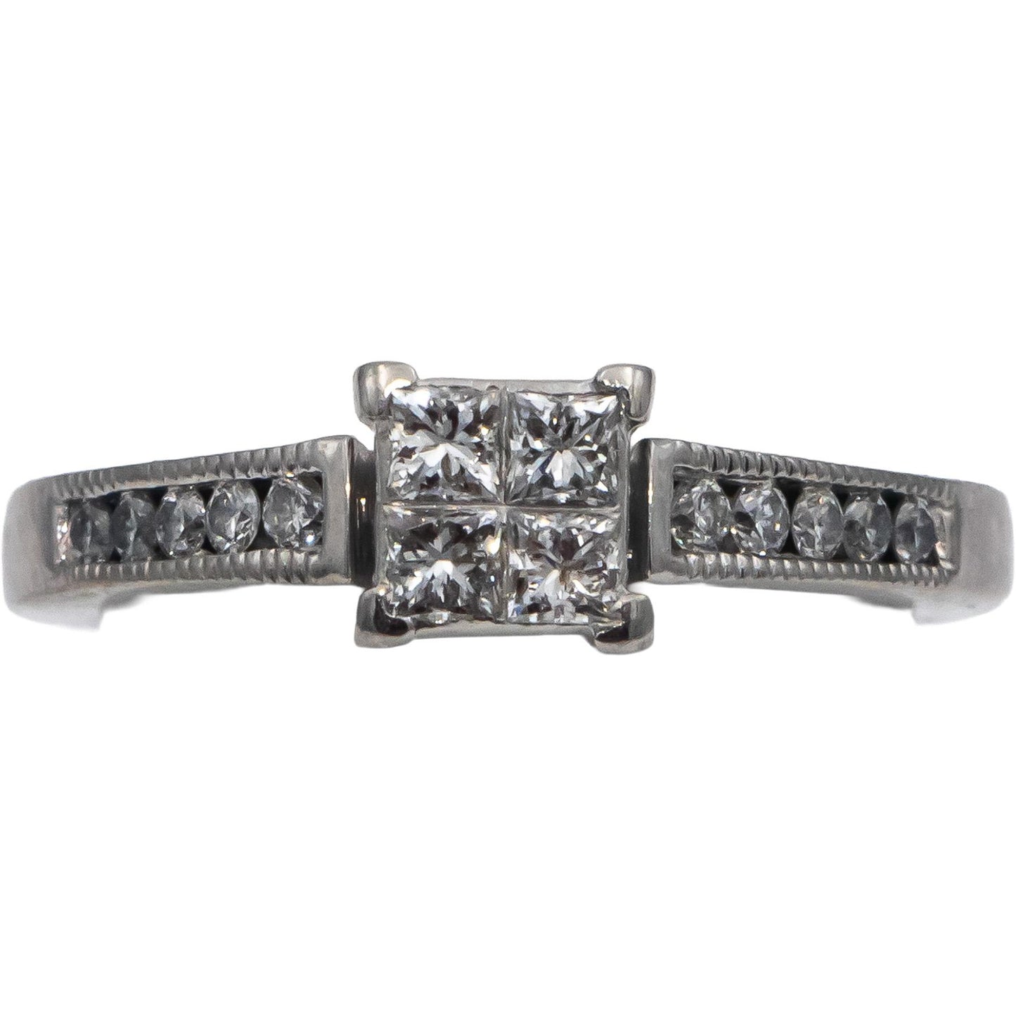 14k White Gold Princess & Round Diamond Engagement Ring 0.35CT Size 5.5