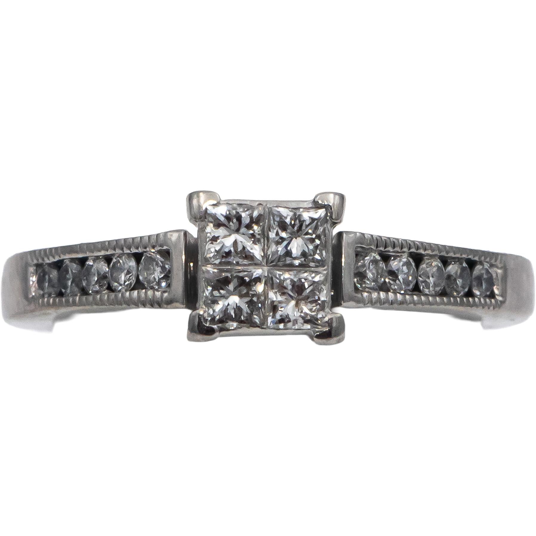 14k White Gold Princess & Round Diamond Engagement Ring 0.35CT Size 5.5