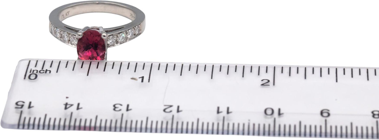 Platinum Oval Pink Tourmaline Round Diamond Cocktail Ring 1.76CT Size 6.25