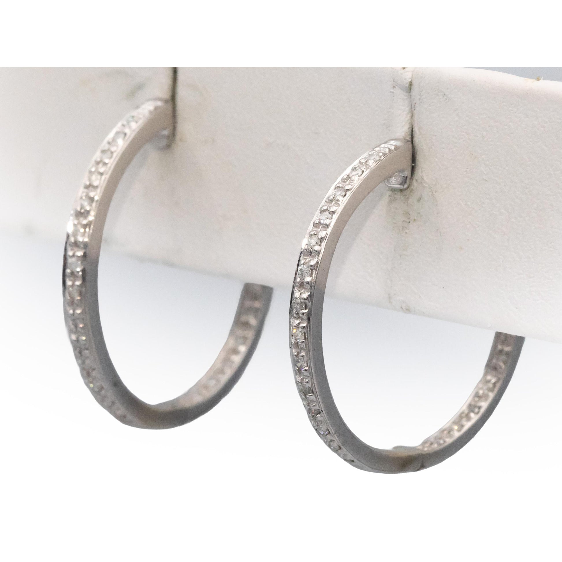 14k White Gold Round Diamond Inside Out Hoop Earrings 0.50CT