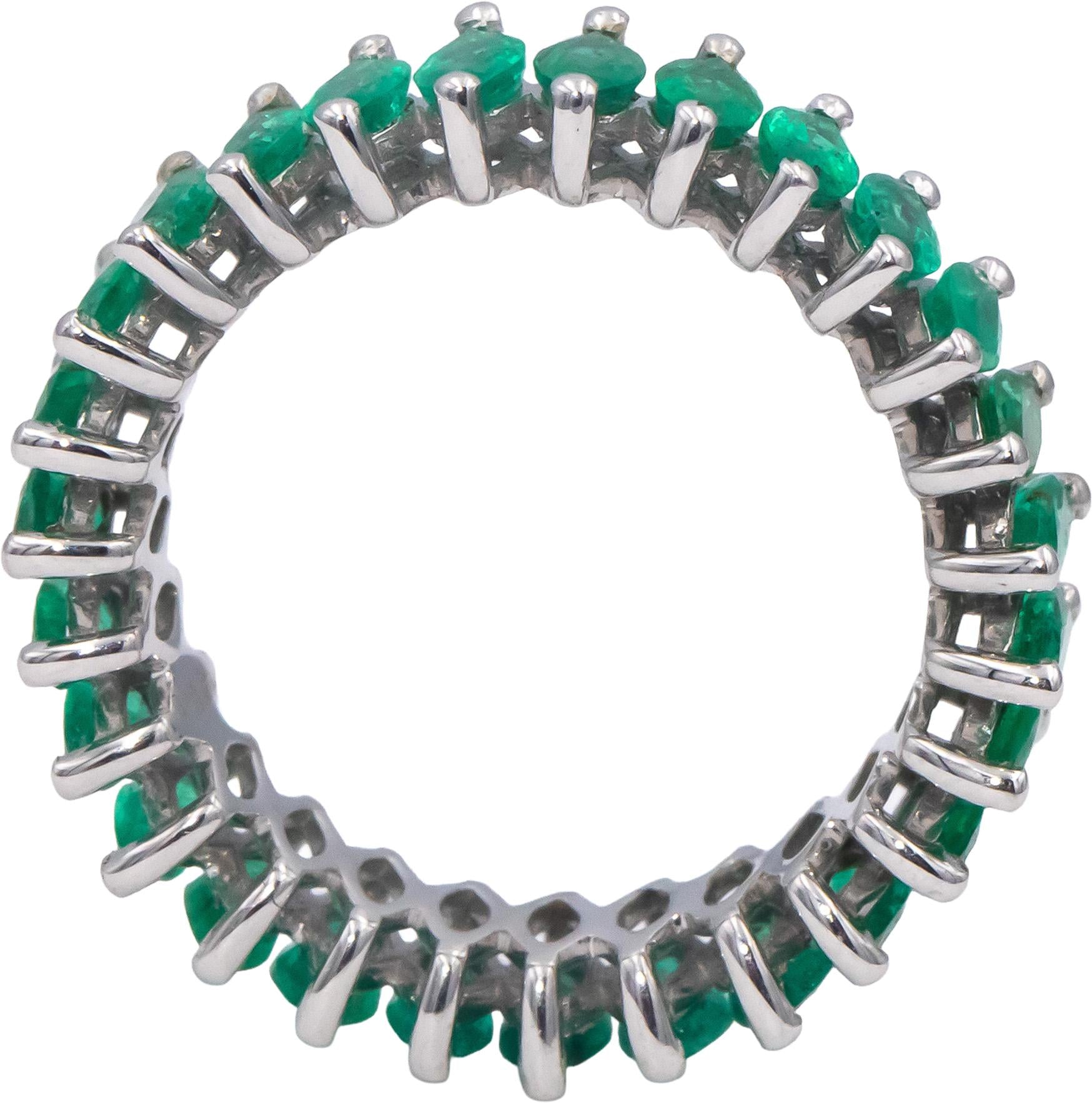 18k White Gold Marquise Cut Emerald Eternity Band Ring 3.25CT Size 7.25