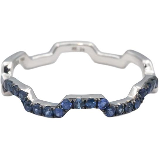 18k White Gold Round Cut Blue Sapphire Contour Band Ring 0.20CT Size 7