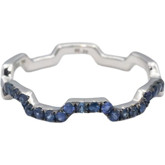 18k White Gold Round Cut Blue Sapphire Contour Band Ring 0.20CT Size 7