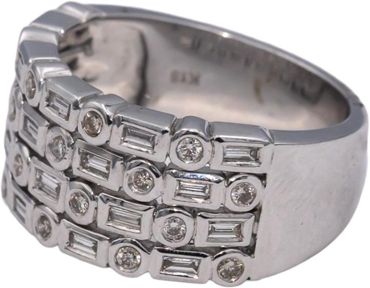 18k White Gold VS Round & Emerald Cut Diamond Wide Band Ring 0.61CT Size 6.75