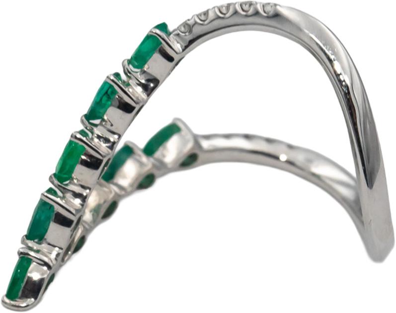 18k White Gold Pear Emerald Round Diamond V-Shaped Band Ring 0.80CT Size 7