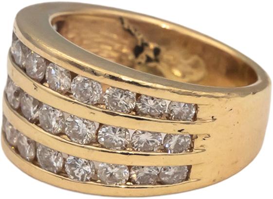 14k Yellow Gold Round Channel Set Diamond Three Row Band Ring 1.0CT Size 5.75