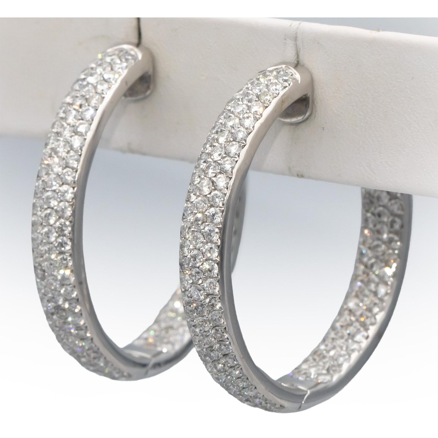 14k White Gold VS Round Diamond Cluster Inside Out Hoop Earrings 8.0CTW