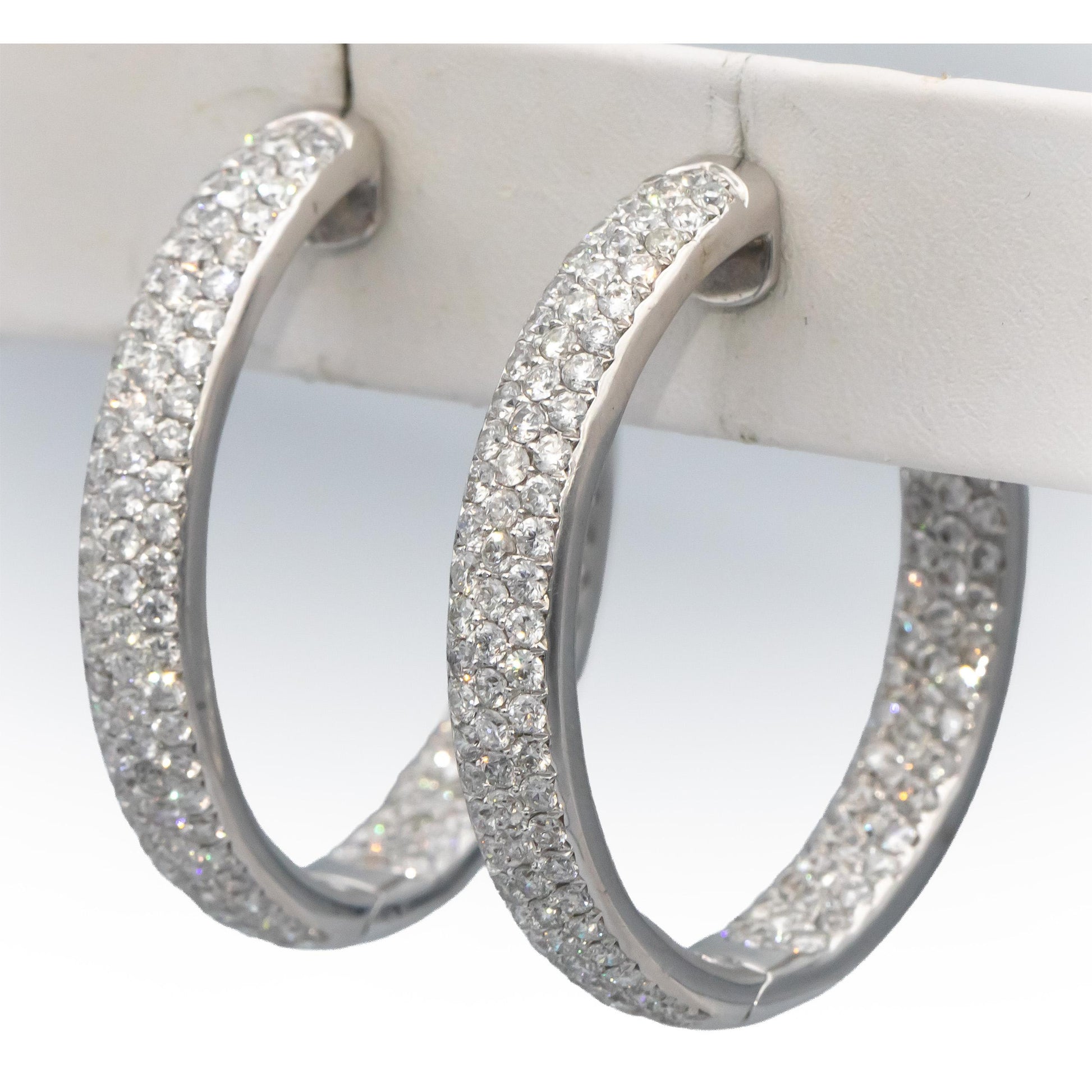 14k White Gold VS Round Diamond Cluster Inside Out Hoop Earrings 8.0CTW