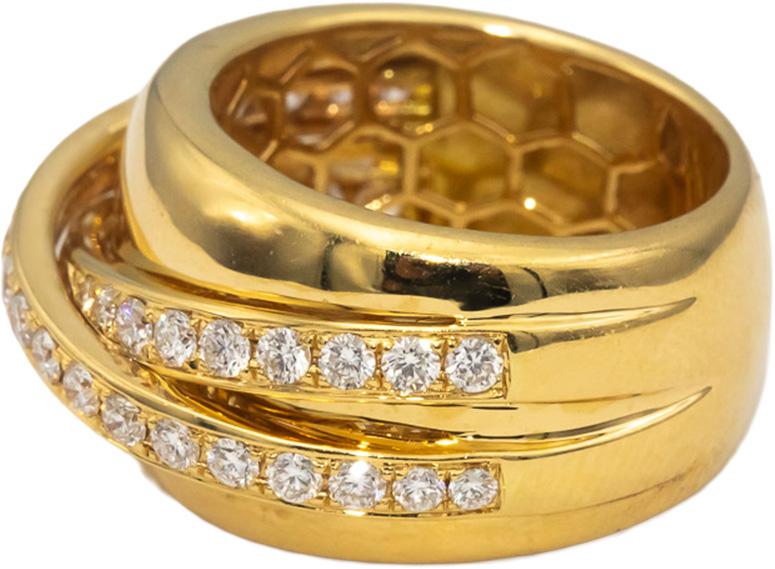 18k Yellow Gold VS Round Diamond Crossover Band Ring 1.0CT Size 6.75