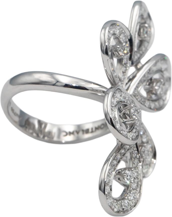MONTBLANC 18k White Gold Diamond Flower Motif Cocktail Ring .70CT Size 6 Euro 52