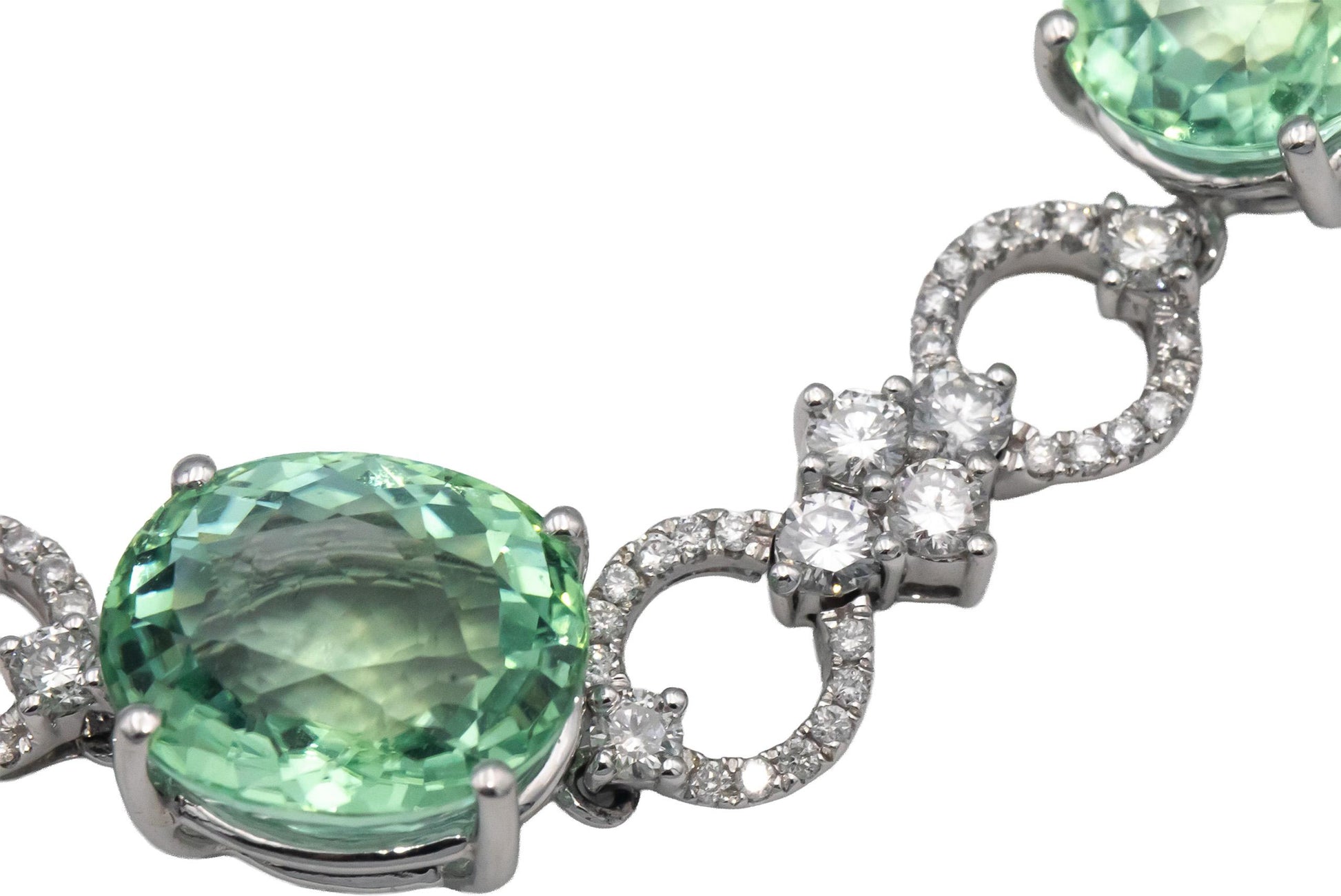 Designer 18k White Gold Green Amethyst & VS Diamond Link Bracelet 24.0CTW