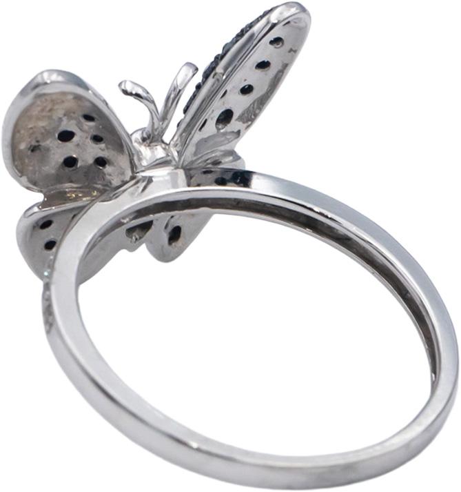 14k White Gold White & Black Diamond Cluster Butterfly Ring 0.35CT Size 6.5