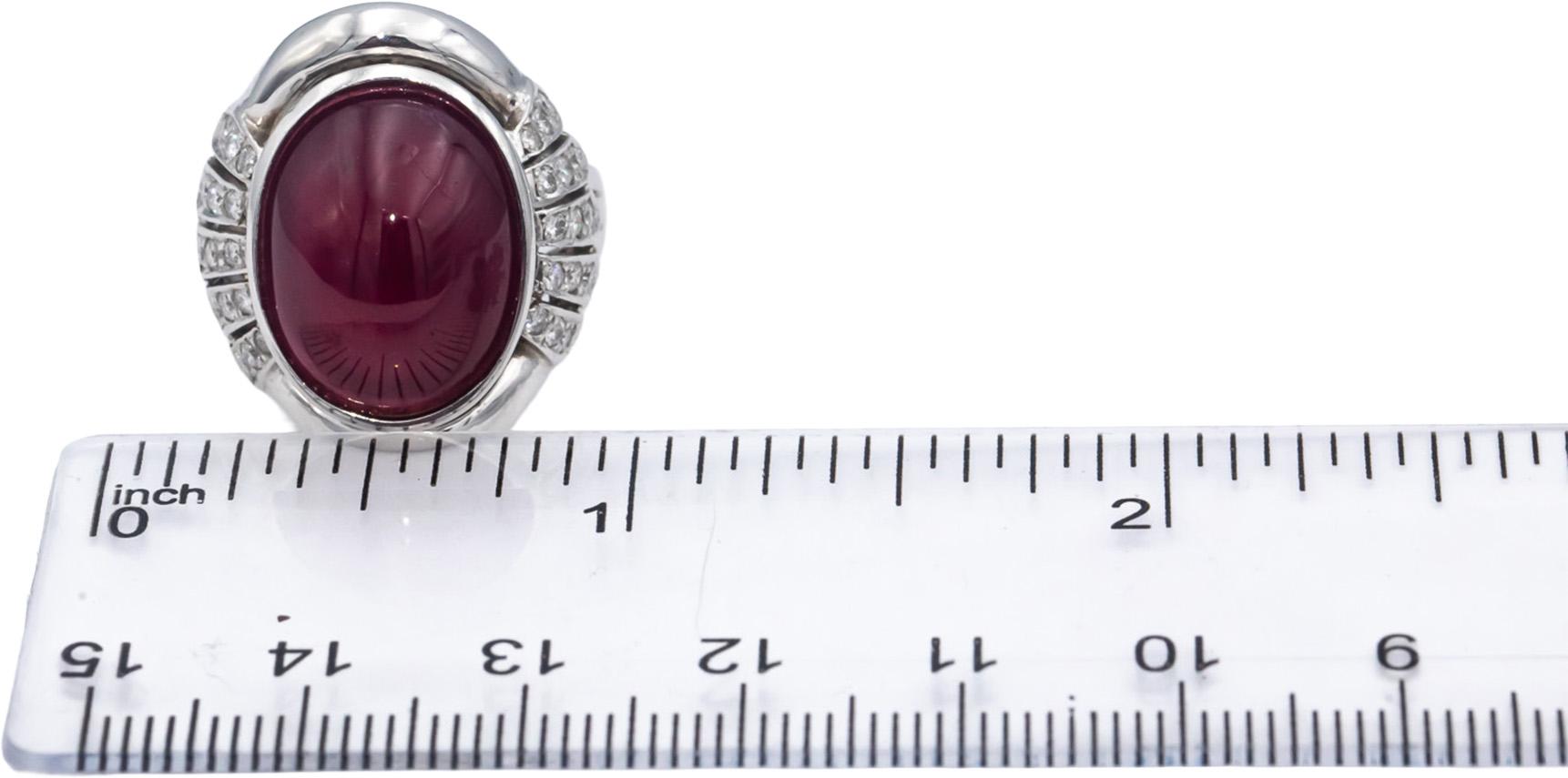 CGL Certified 14k White Gold Cabochon Ruby & Round Diamond Ring 10.85CT Size 7