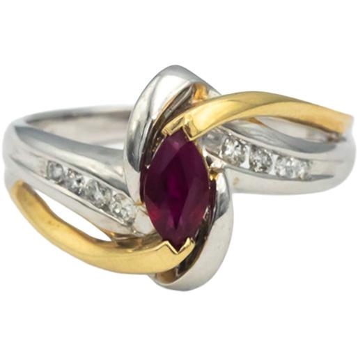 14k Yellow & White Gold Marquise Ruby Round Diamond Ring 0.60CT Size 7.25