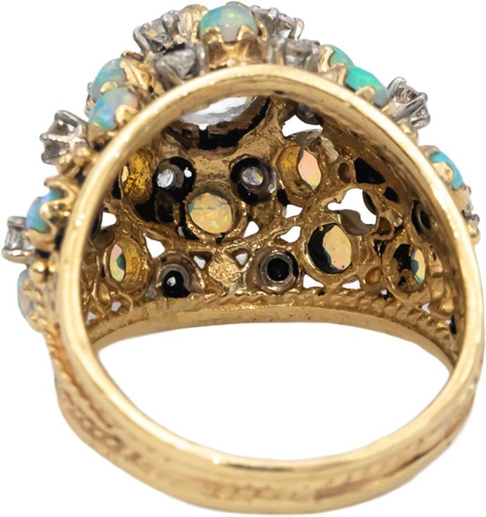 Vintage 14k Gold Pink Sapphire Opal Diamond Cocktail Ring 2.46CT Size 7