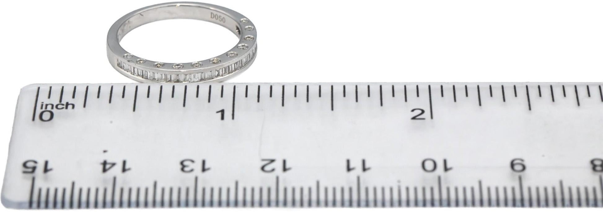 18k White Gold VS Round & Baguette Diamond Band Ring 0.50CT Size 6