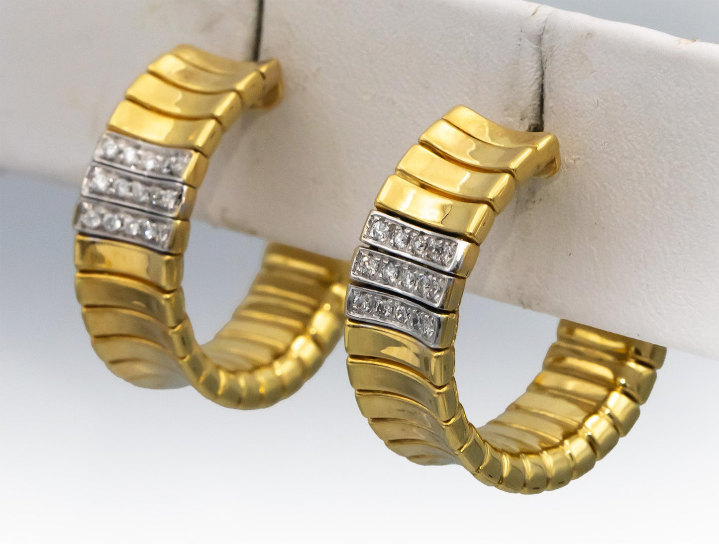 CHIMENTO 18k Yellow & White Gold Round VS Diamond Hoop Earrings 0.15CT