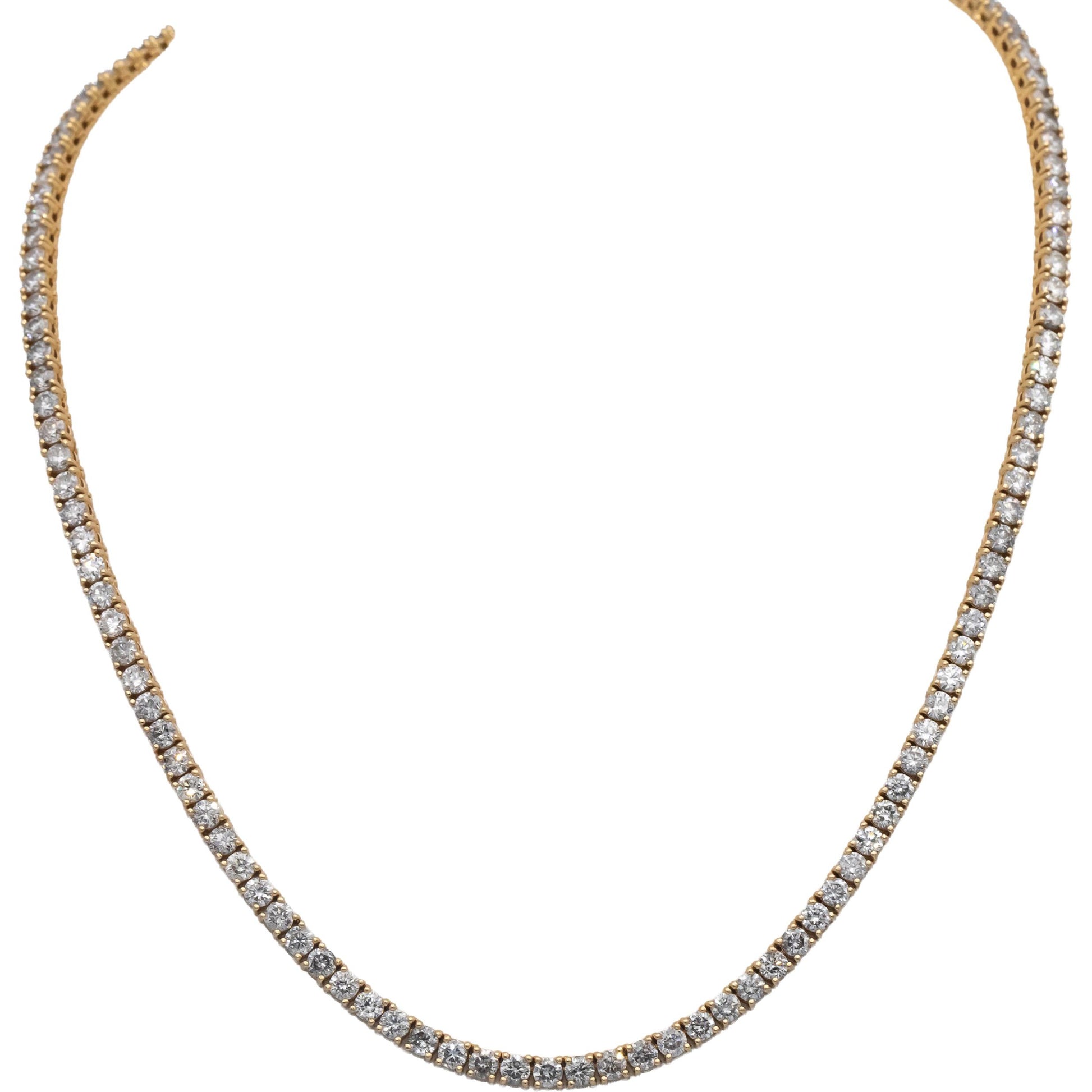 14k Yellow Gold Round Diamond Tennis Necklace 12.92CT