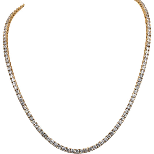 14k Yellow Gold Round Diamond Tennis Necklace 12.92CT