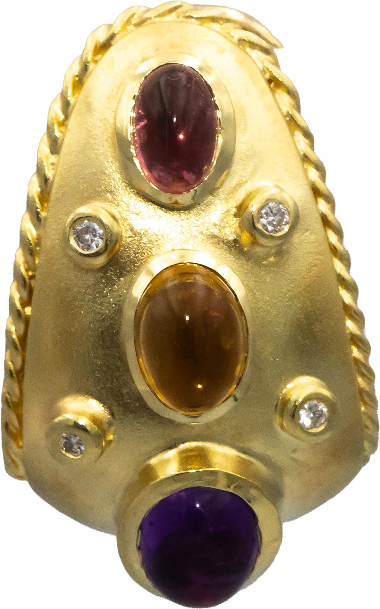 14k Yellow Gold Diamond Amethyst Citrine Tourmaline Earrings 4.12CTW