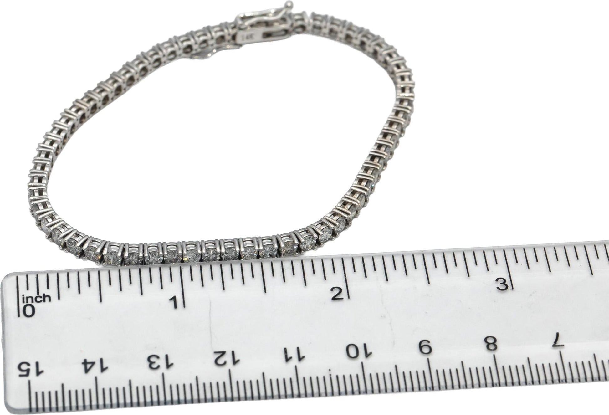 14k White Gold Round Diamond Tennis Bracelet 5.25CT