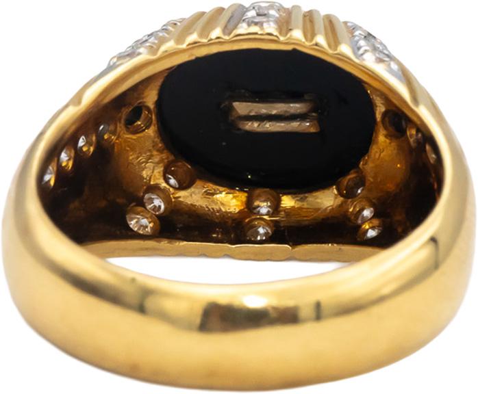 18k Yellow & White Gold VS Round Diamond & Onyx Letter "R" Ring 0.50CT Size 9.25